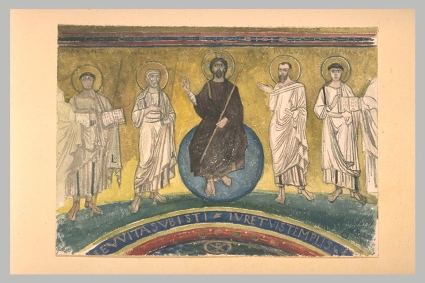 Frammento del mosaico dell'arco trionfale di Saint - Laurent, hors, les, murs, musées d'Orsay, Parigi